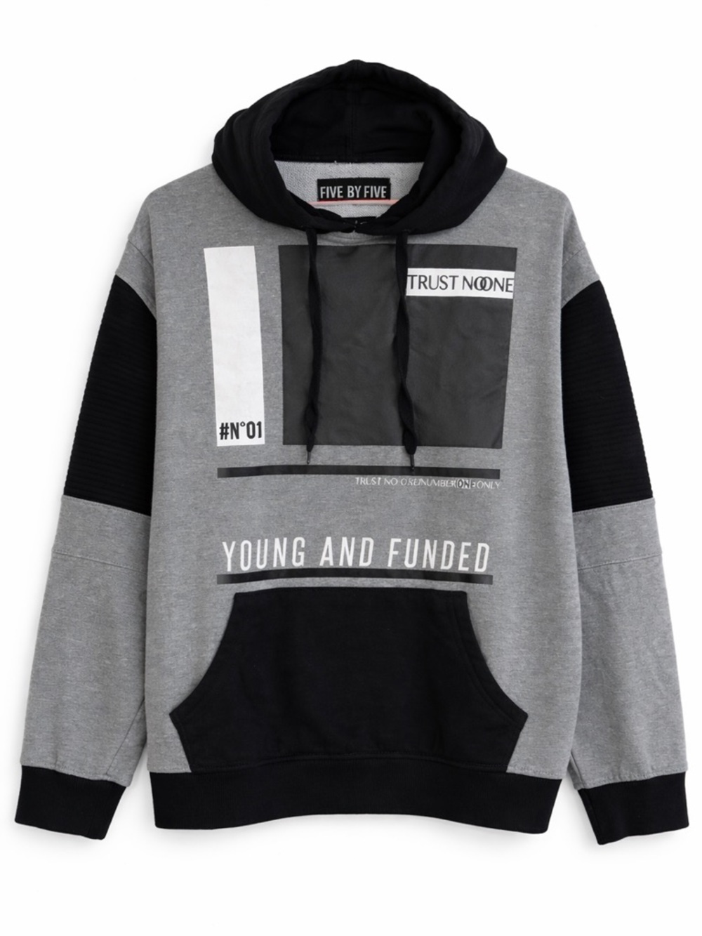 Graphic Streetwear Hoodie Gray Black Pullover Urban Casual Men Size L